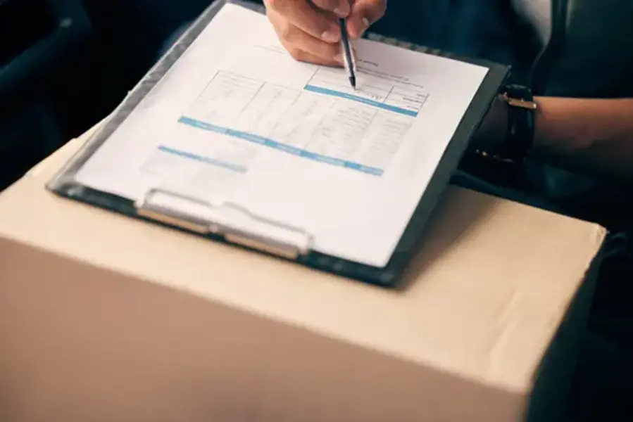 A person filling out a shipping form
